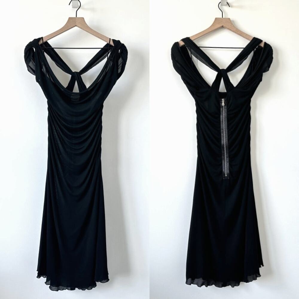 Dolce & Gabbana Black Sheer Tulle Ruched Midi Dress Size IT 42 / US 6
